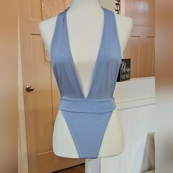 Gently Worn- FASHION NOVA -  Powder Blue Bodysuit/Swimwear - With Wrap - Size S - Picture 2 of 4